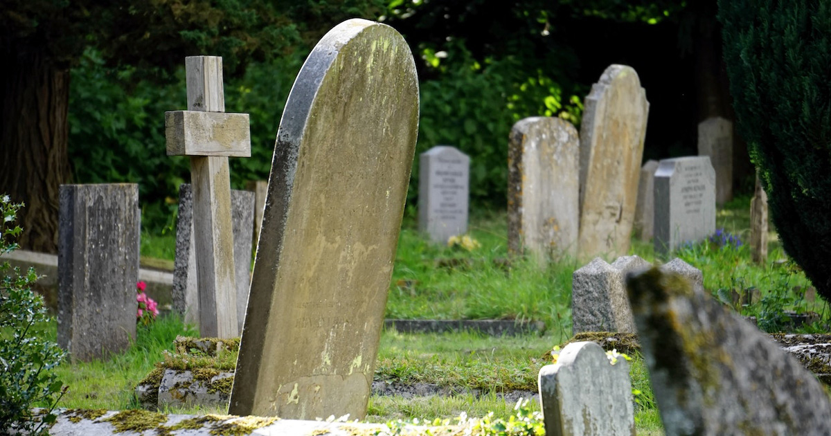 Several headstones on graves