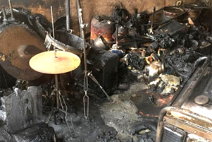 Musical instruments destroyed by fire - Photo: Barnabas Fund www.barnabasfund.org