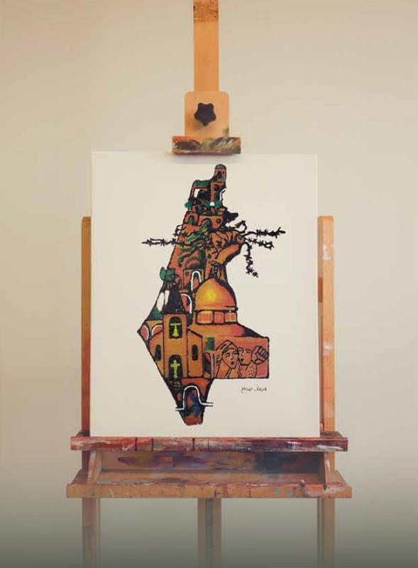 Painting: “Holy Land Map” – Glass, Glass Paint - Artist: Mariave Jaddou