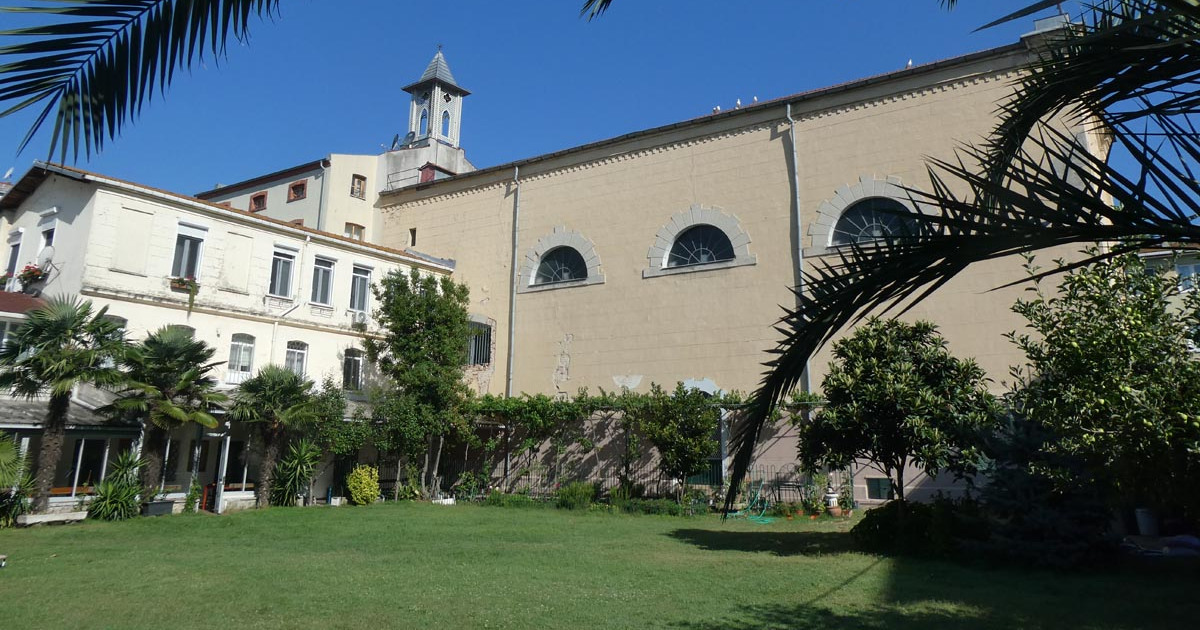 The grounds of the church where the shooting took place.