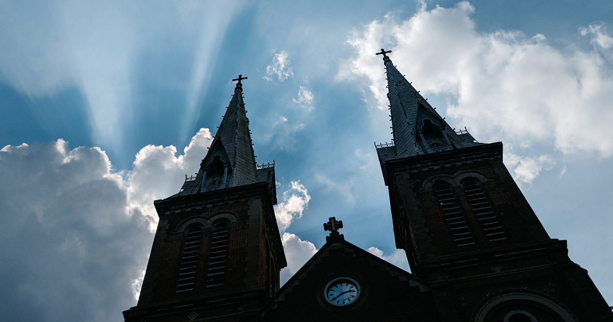 Two steeples on a church