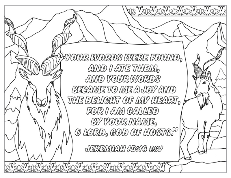 Colouring page for Jeremiah 15:16